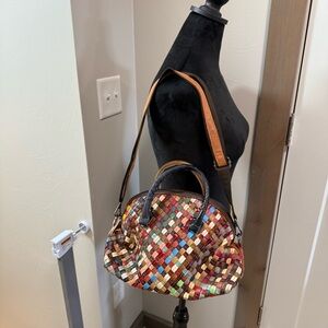 Multicolor Leather Basket Weave Shell Purse Bag Shoulder‎ Crossbody Abstract
